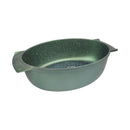 Green speckled ceramic bowl on a white background