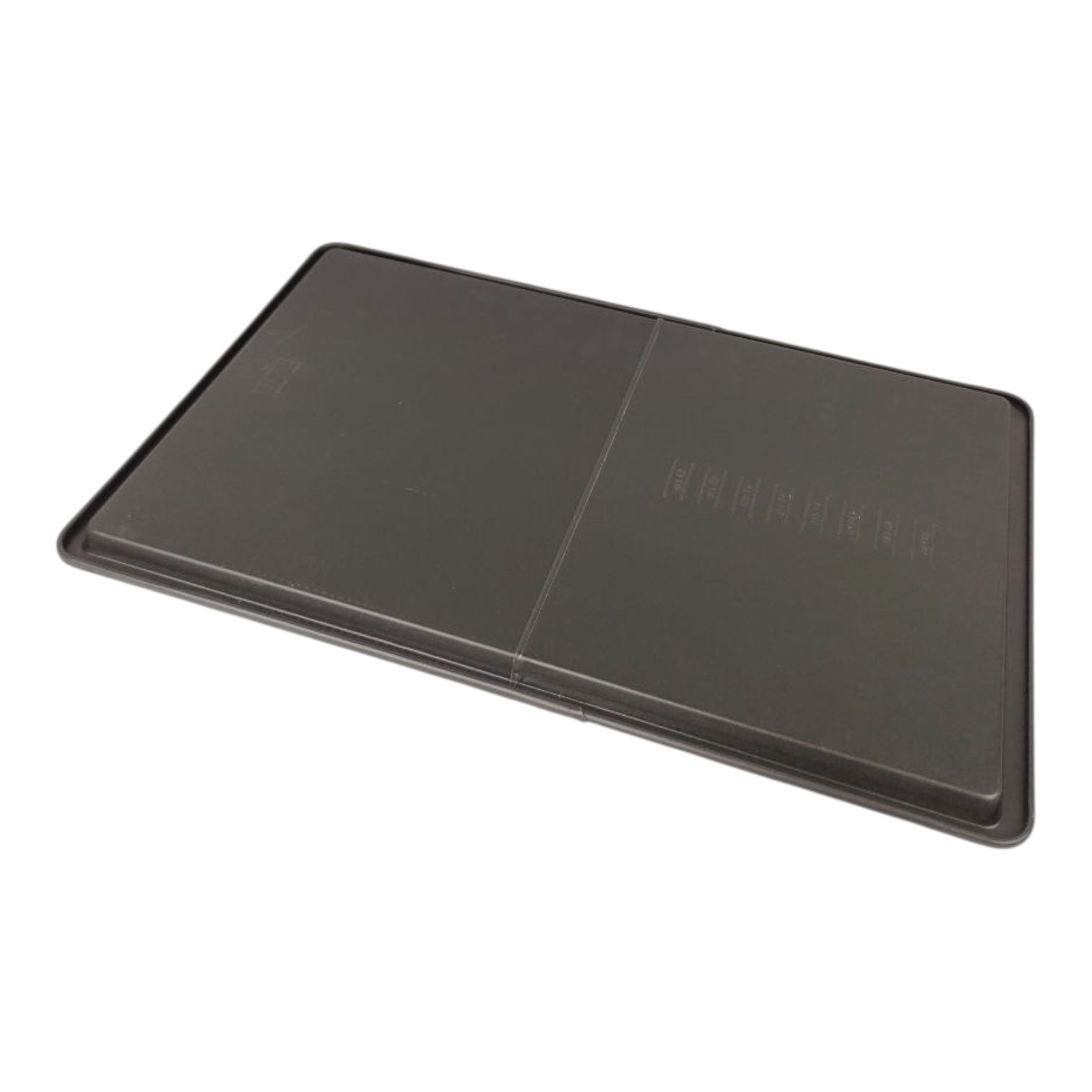 Black rectangular mat on a white background