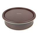 Round brown container with lid on a white background