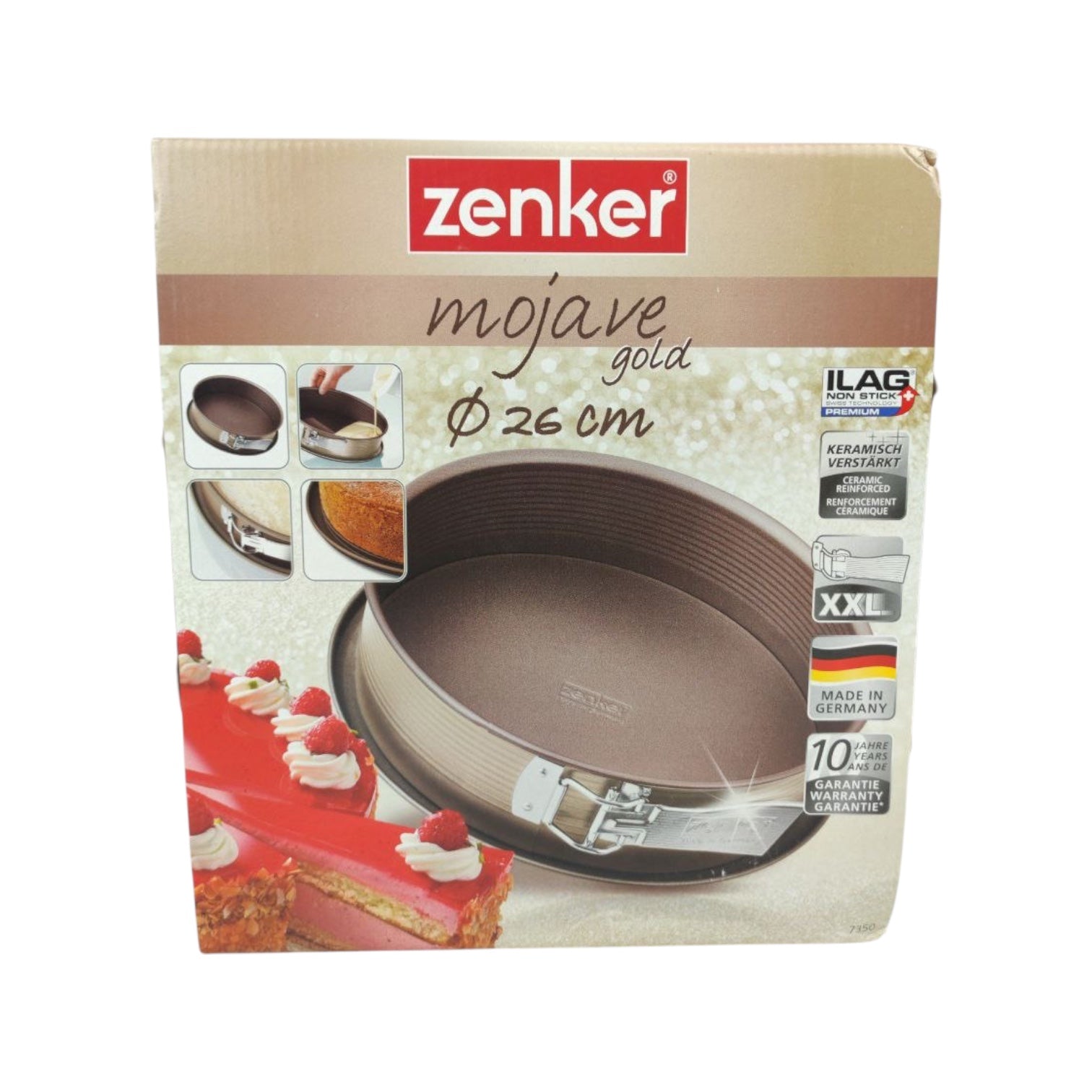 Zenker Mojave Gold baking dish packaging with product images and branding.