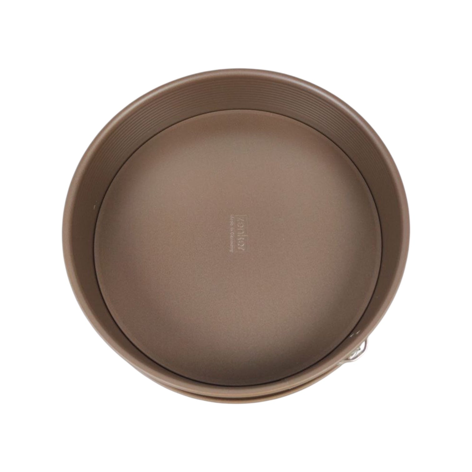 Brown round cake pan on a white background