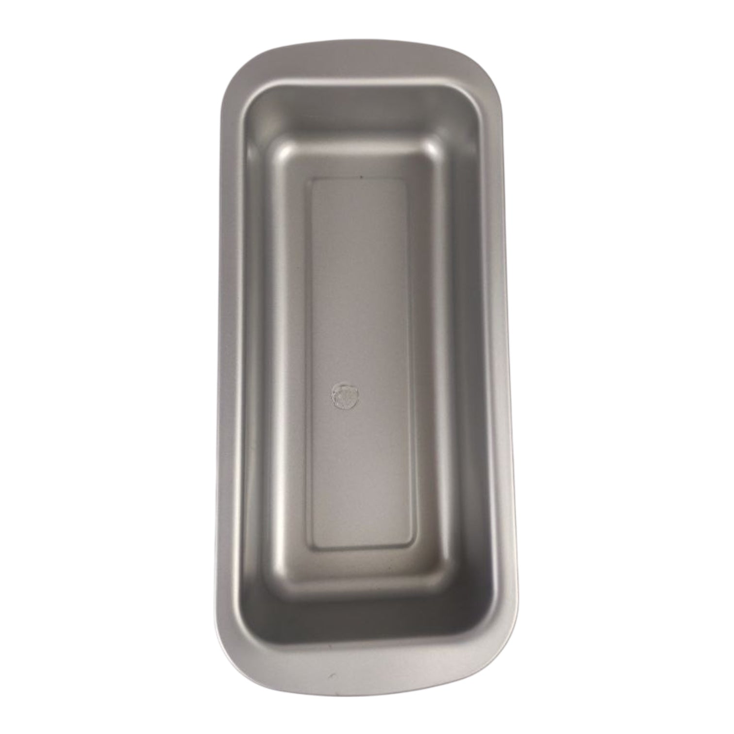 Stainless steel loaf pan on a white background