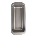 Stainless steel loaf pan on a white background