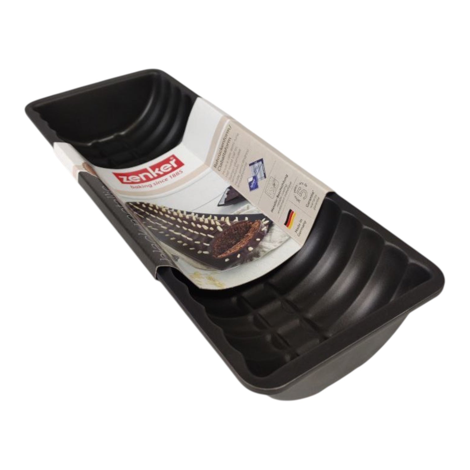 Black paint tray with a label on a white background