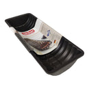 Black paint tray with a label on a white background