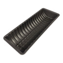 Black tray with ribbed design on a white background