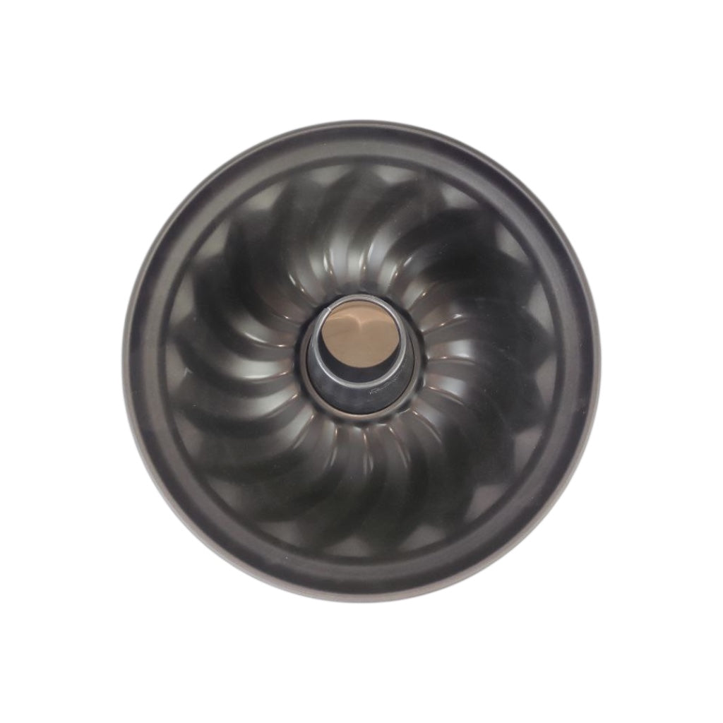Metallic bundt cake pan on a white background available at cupindy.com