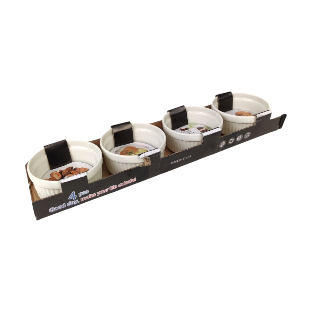 Set of 4 Porcelain Ramekins - 9cm Oven Safe Baking & Serving Bowls for Desserts