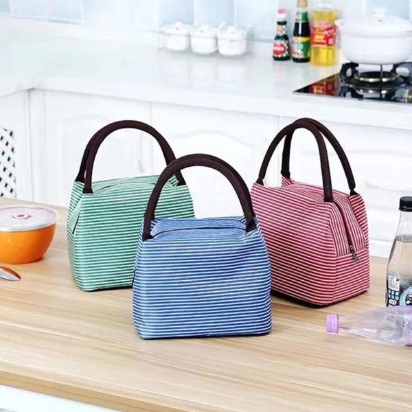Waterproof Striped Portable Thermal Lunch Bag