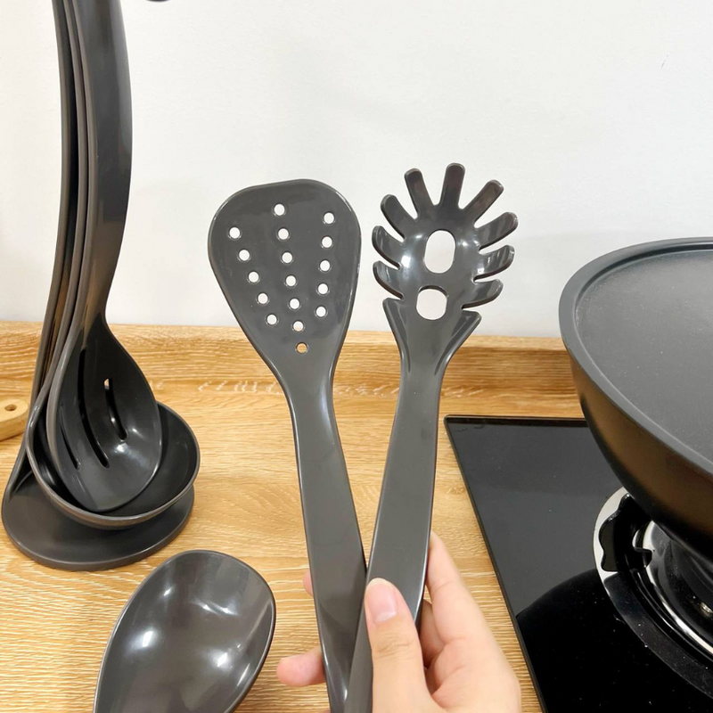 Set of 5 Pieces Cooking Utensils and Holder - Black