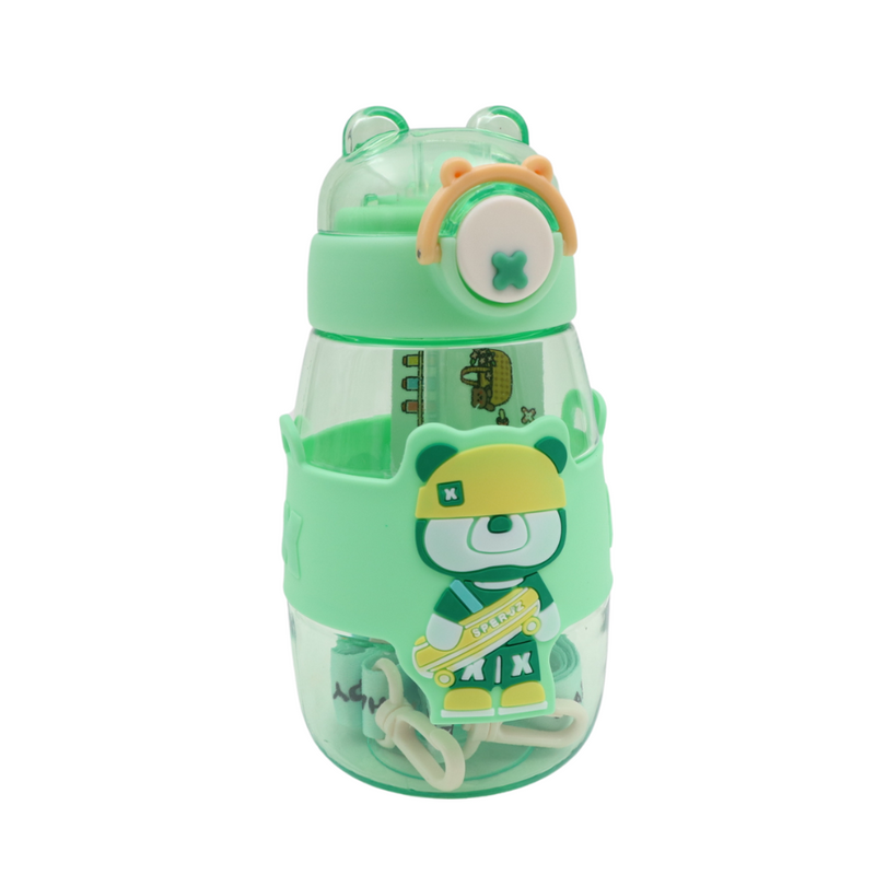 Kids Plastic Water Bottle with Straw and Strap