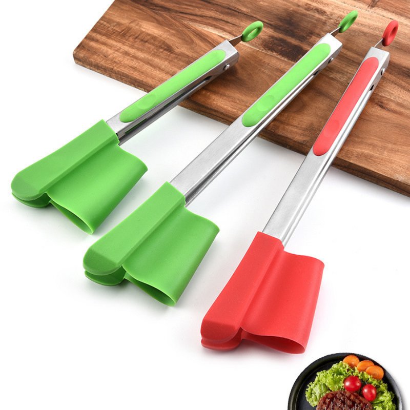 Stainless Steel Food Tong With Silicone Head - Random Color