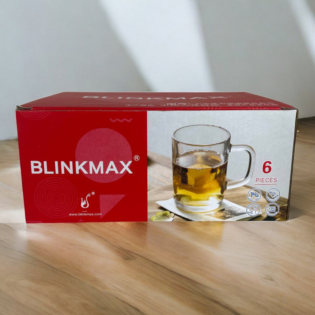 Blinkmax Glass Mug Set Of 6 – 180 ml Compact Design With Handle