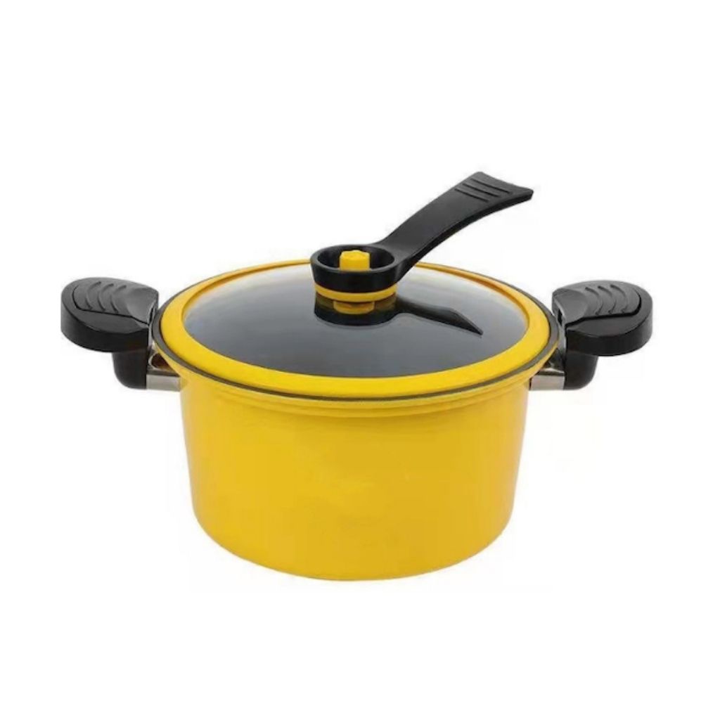 G.Duck 22cm yellow non-stick cooking pot with glass lid and handles