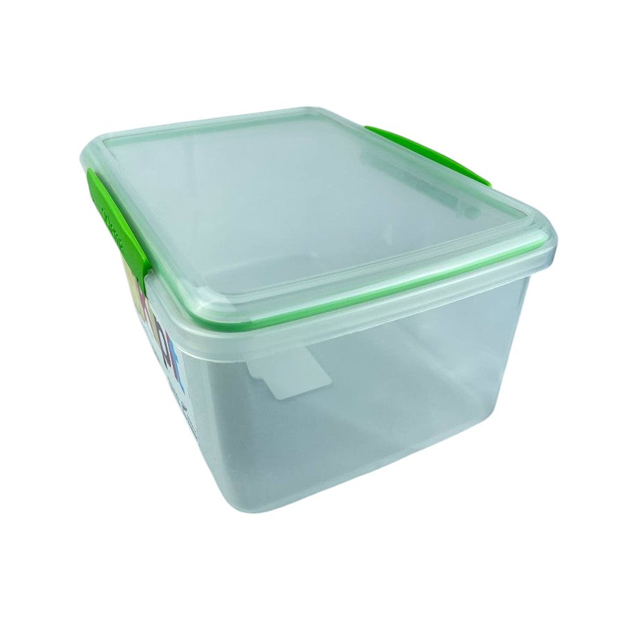 Large clear Sistema Klip It food container with green clips and lid, perfect for storing food in fridge or pantry | Cupindy