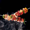 Reusable barbecue skewers made of food-grade stainless steel, 43.5 cm long.
