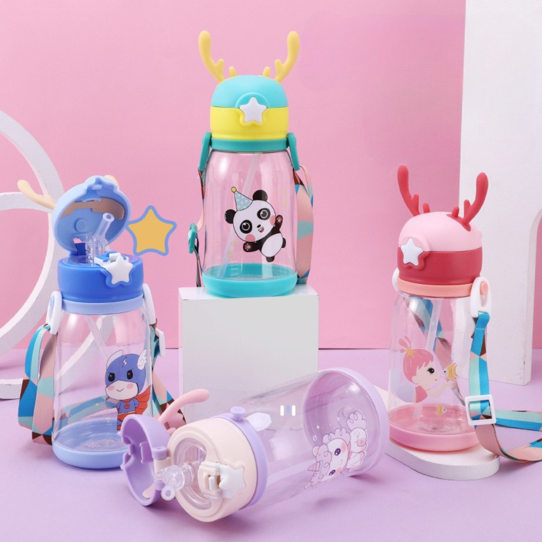 600ml kids water bottle with straw and cartoon design | Cupindy