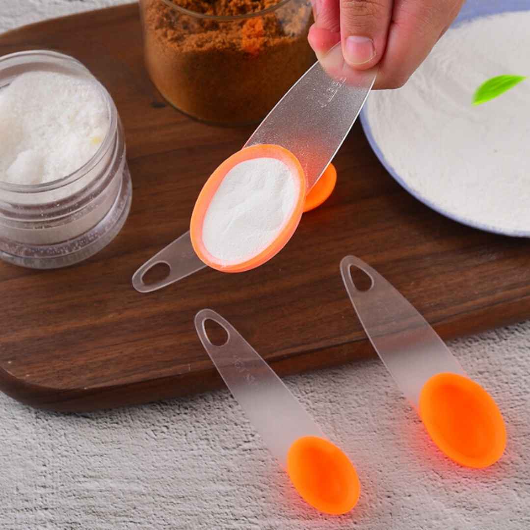 4-piece plastic measuring spoon set for baking and cooking, colorful design | Cupindy