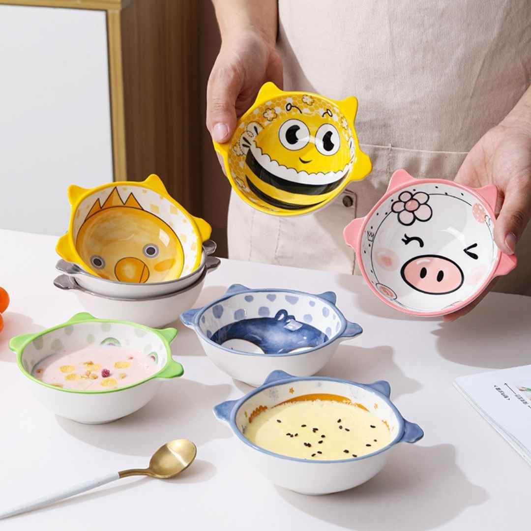 Cartoon Animal Ceramic Bowls For Kids – Colorful Set | Cupindy