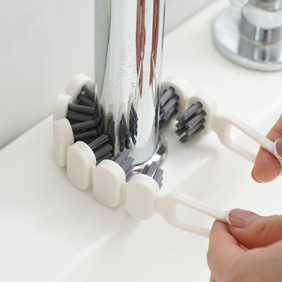 Close-Up of Multi-Head Cleaning Brush for Sink Faucet – Deep Crevice Scrubber Tool for Bathroom and Kitchen – Cupindy