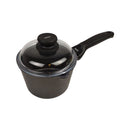 Black cookware set with lid on a white background