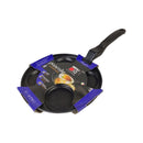 Black pancake pan with packaging on a white background