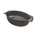 Black speckled ceramic pot on a white background