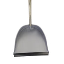 Gray dustpan with a metal handle on a white background