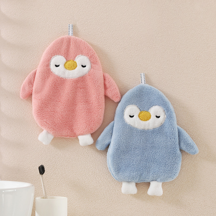 Soft Penguin-Shaped Cleaning or Bath Mitts in Pink and Blue – Hanging on Bathroom Wall – Cupindy