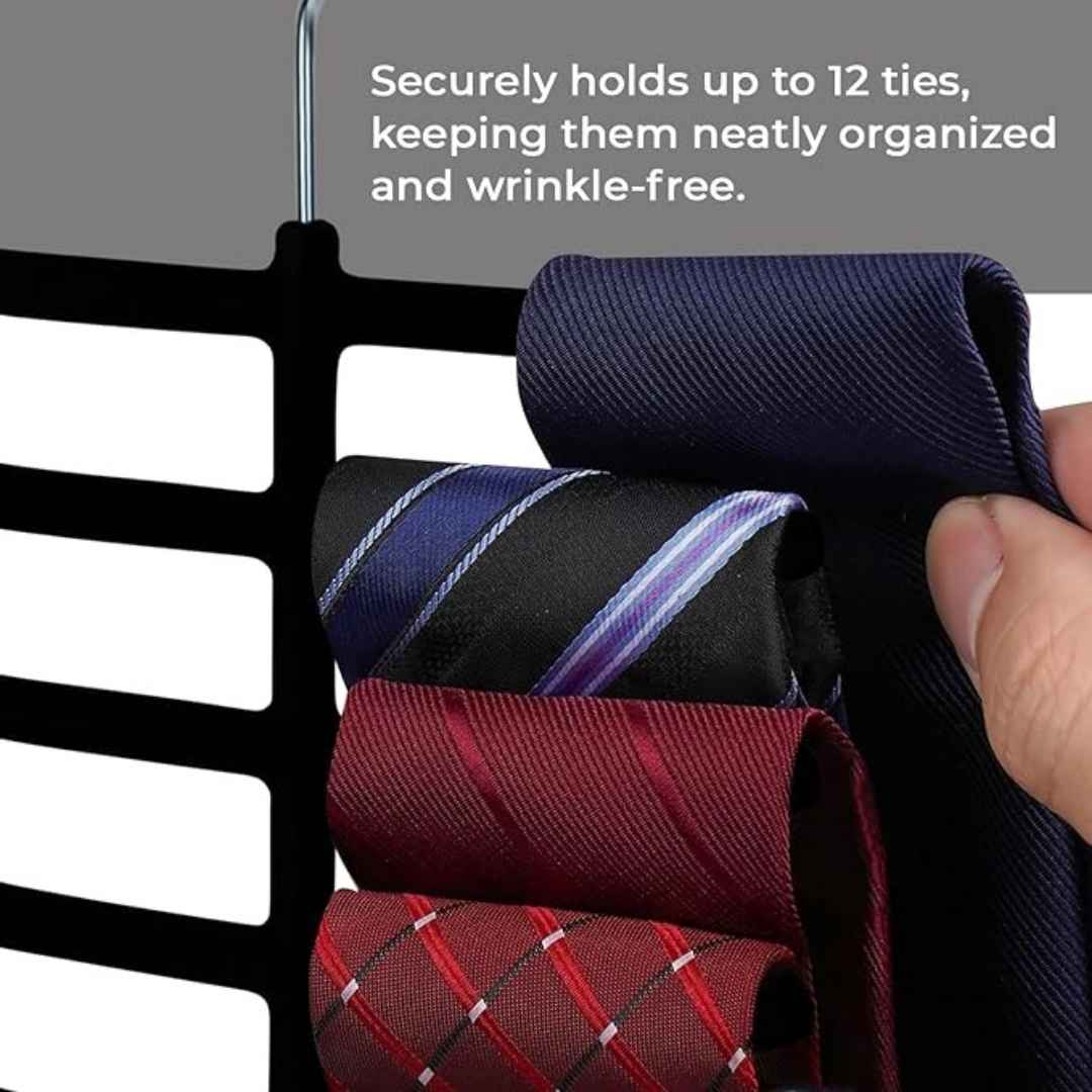 Multi-Layer Metal Tie and Scarf Hanger – Black Clothes Organizer 19x16 cm