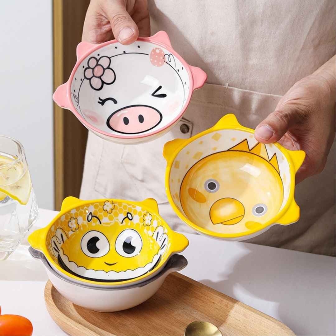 Ceramic Bowls With Cute Animal Faces For Toddlers