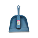 Blue dustpan and brush set on a white background
