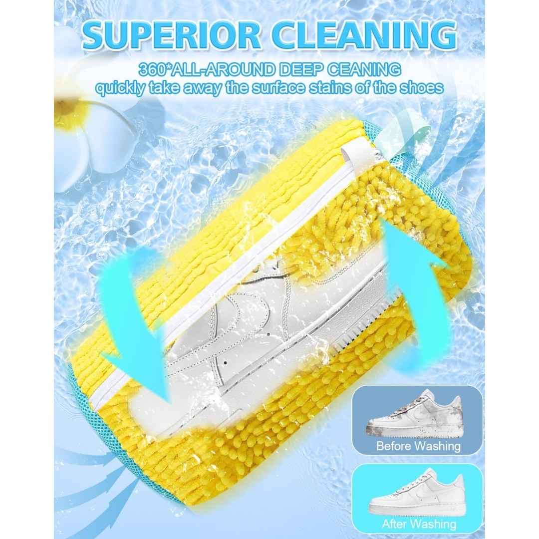 Cleaning tool with a white shoe being cleaned, labeled 'Superior Cleaning' on a blue water background.