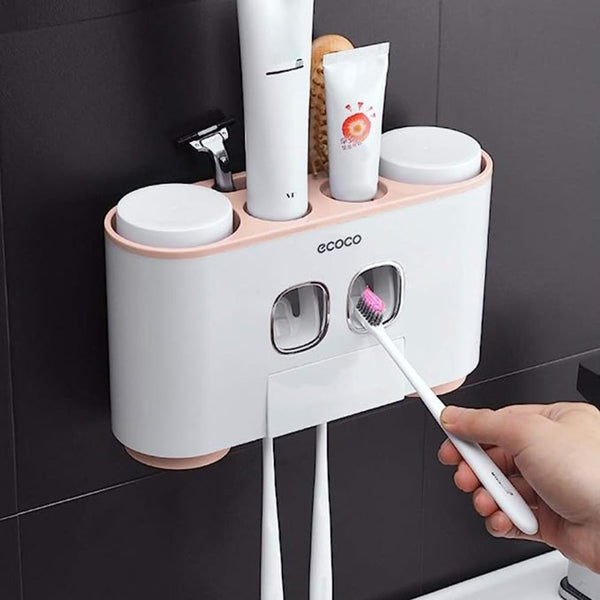 ecoco Wall-Mounted Toothbrush Holder with 2 Toothpaste Dispensers - Cupindy