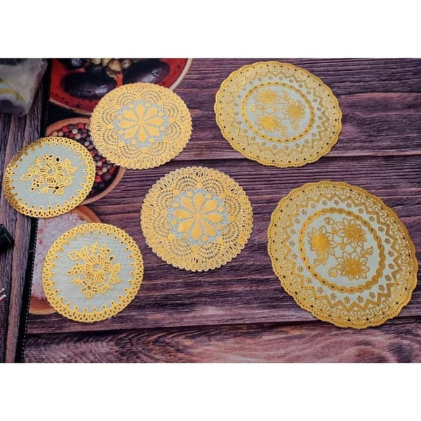 Set of 6 pcs Round Rustic Cup Mat Lace - Cupindy