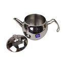 Stainless steel teapot with lid on a white background