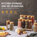 24-Pcs Square Glass Spice Jars - Bamboo Lid Containers with Labels, Kitchen Organizer