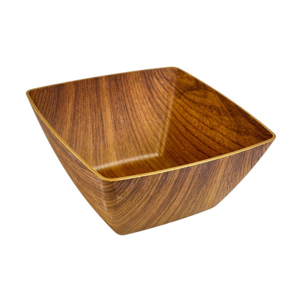 Evelin Square Plastic Bowl - 19.5 cm - Wooden-Style Finish - Made In Turkey