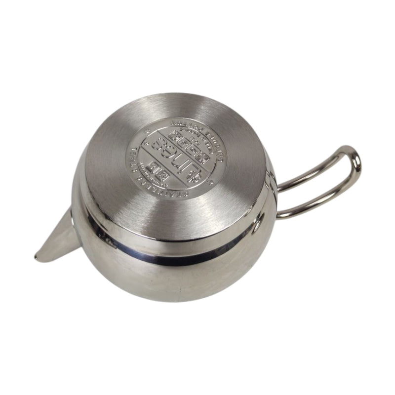 Metallic container with a keychain ring on a white background