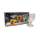 Clear glass goblet with packaging displaying 'Lausanne' branding on a white background