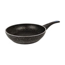 Black speckled frying pan on a white background