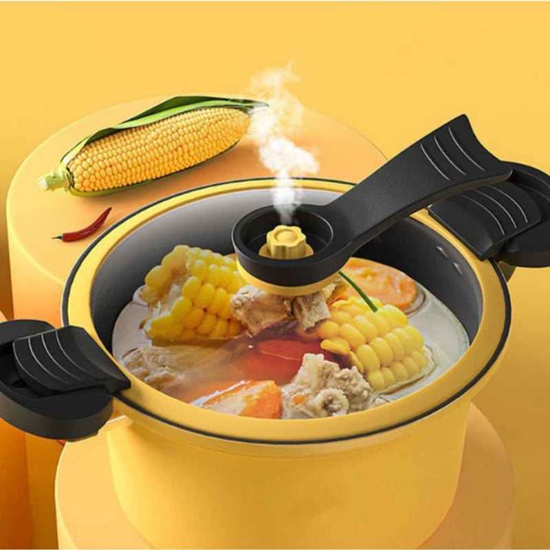 Colorful cooking pot with lid for easy meal preparation