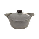 Gray cast iron pot with a lid on a white background