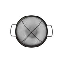 Round metal mesh filter with handles on a white background