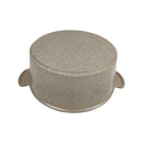 Round stone-like object with handles on a white background
