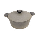 Stone-textured cooking pot with lid on a white background