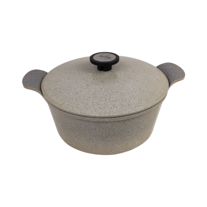 Stone-textured cooking pot with lid on a white background