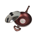 Frying pan with lid and brand logo on a white background