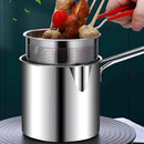 Stainless steel pot with perforated top being used to cook skewered food.