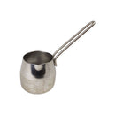 Metallic milk frother with floral patterns on a white background